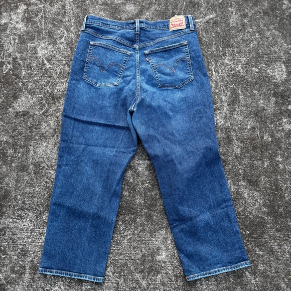 Levi's Dark Blue Distressed Straight Leg Jeans - Picture 3 of 8